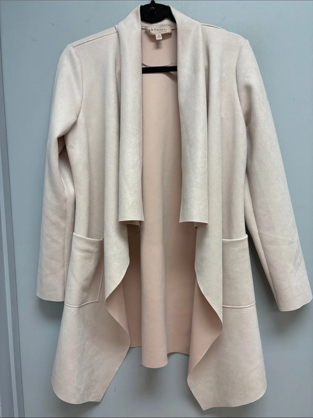 Philosophy Republic Clothing Faux Suede Open Front Cardigan Jacket Blush Pink M